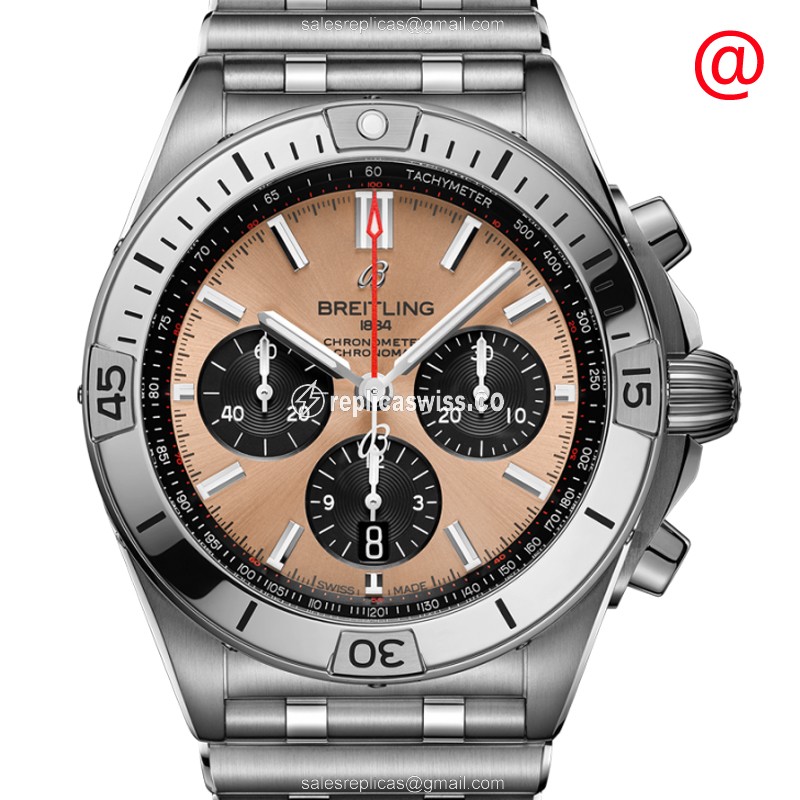 Breitling CHRONOMAT B01 Replica - Automatic - Brown Dial - Silver Steel Band - Luxury Replica CHRONOMAT B01 Watch