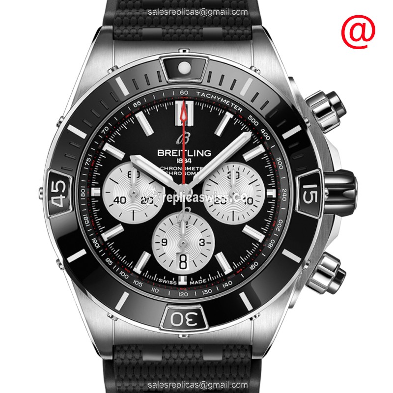 Breitling Chronomat B01 Replica - Automatic - Black Dial - Steel Case - Black Rubber Strap - Luxury Replica CHRONOMAT B01 Watch