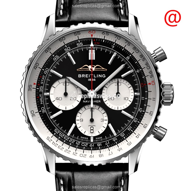 Breitling NAVITIMER Replica - Automatic - Black Dial - Alligator Black Strap - Luxury Breitling Replica Watch