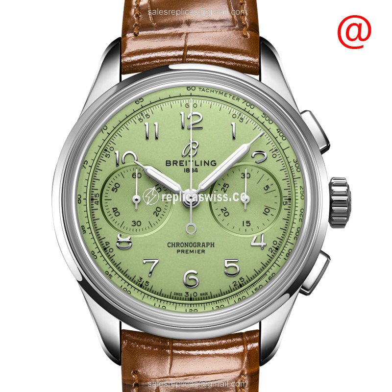 Breitling Premier Heritage Replica - Manual - Steel - Green Dial - Brown Alligator Strap - Luxury Replica PREMIER HERITAGE Watch