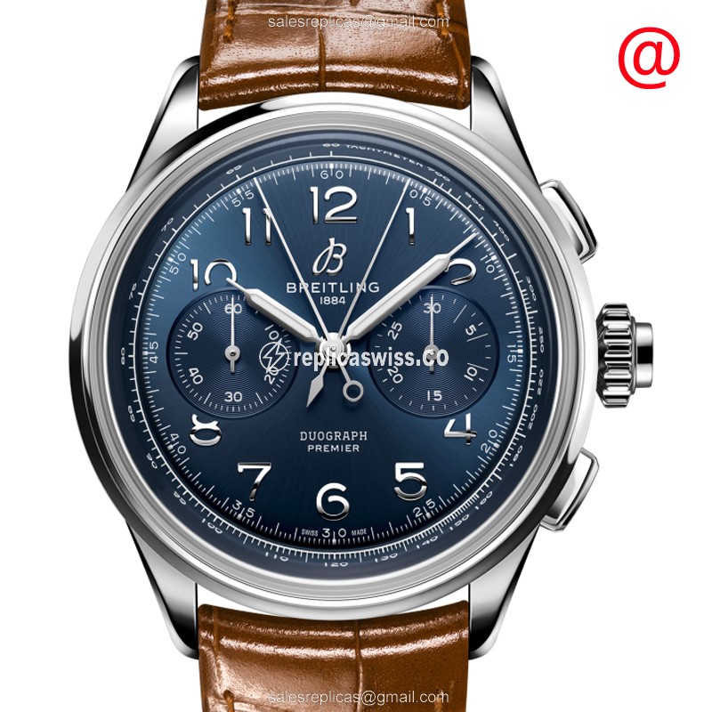 Breitling Premier Heritage Replica - Automatic - Steel - Blue Dial - Brown Alligator Strap - Luxury Replica PREMIER HERITAGE Watch