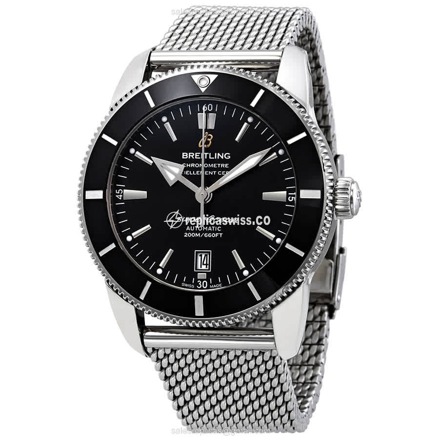 Breitling SuperOcean Heritage Replica - Automatic - Black - Steel Case - Silver - Clasp - Luxury Replica SUPEROCEAN HERITAGE Watch