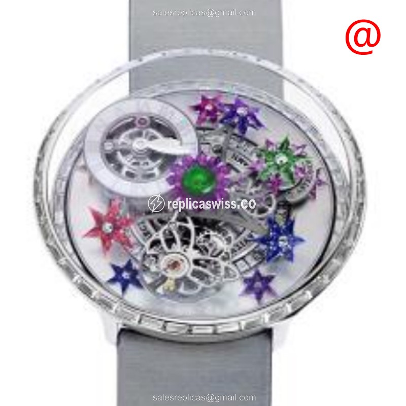 Jacob & Co AF321.30.BC.AA.A FLEURS - Auto 18kt White Gold - Skull Dial - Grey Leather Strap