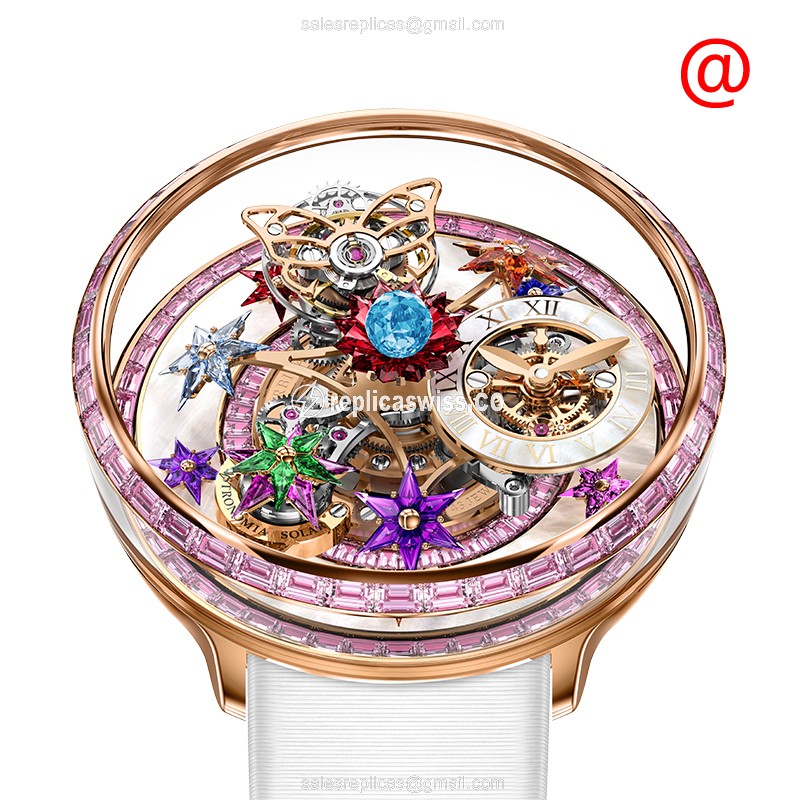 Jacob & Co AF321.40.BA.AB.ASB4A Fleur De Jardins Manual Wind - 18kt Rose Gold - Ruby Skull Dial - White Leather Strap - Luxury Replica FLEURS DE JARDIN Watch