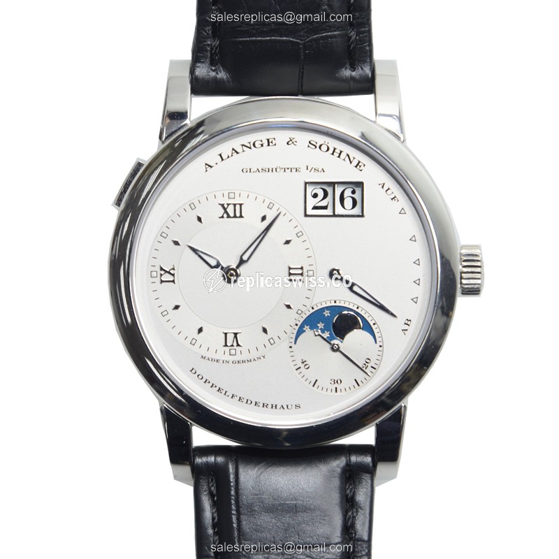 A. Lange & Sohne Replica - Grand Lange 109.025 - Manual Wind - 950 Platinum Case - Silver Dial - Black Alligator Strap