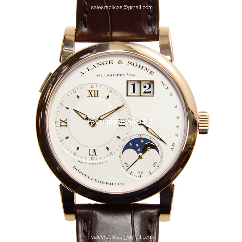 A. Lange & Sohne Grand Lange Replica - Manual - 18kt Rose Gold - White Dial - Brown Alligator Strap