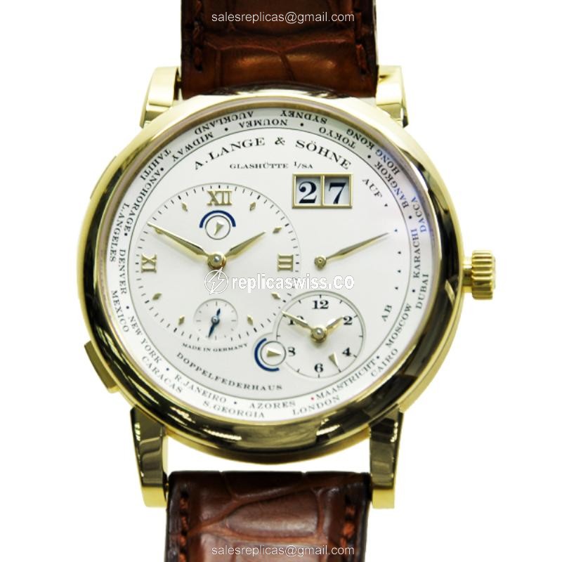A Lange & Sohne 116.021 GRAND LANGE - Manual Wind - 18kt Yellow Gold - White Dial - Brown Alligator Buckle