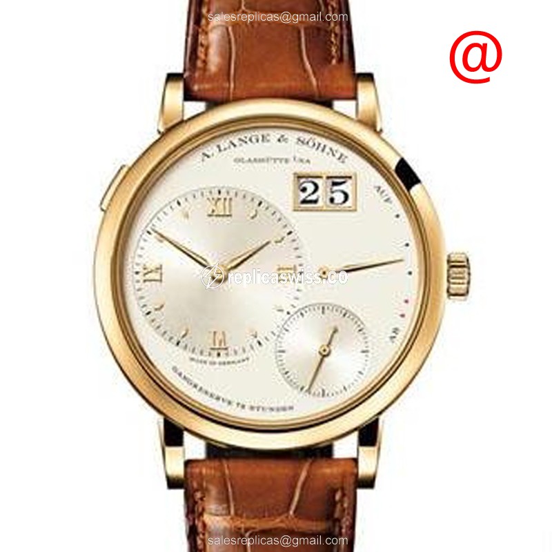 A Lange & Sohne LANGE 1 Replica - Manual - 18kt Gold - Beige Dial - Brown Alligator Strap - Luxury Replica LANGE 1 Watch