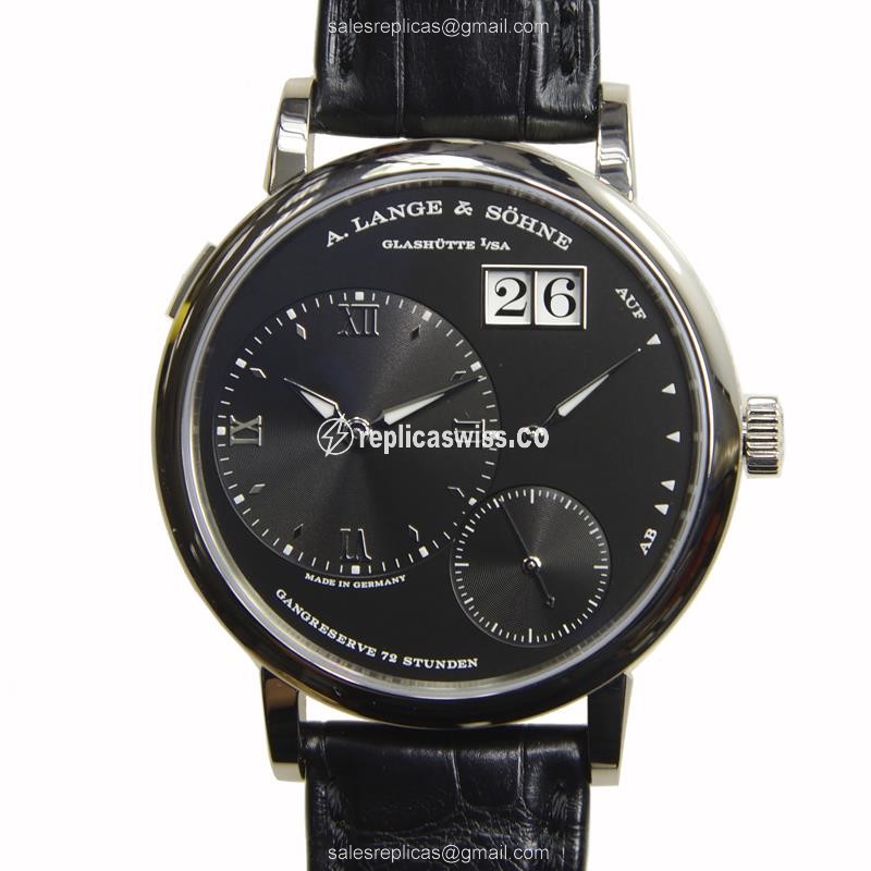 A Lange & Sohne Grand Lange Replica - Manual - 18kt Gold - Black Dial - Alligator Black Buckle