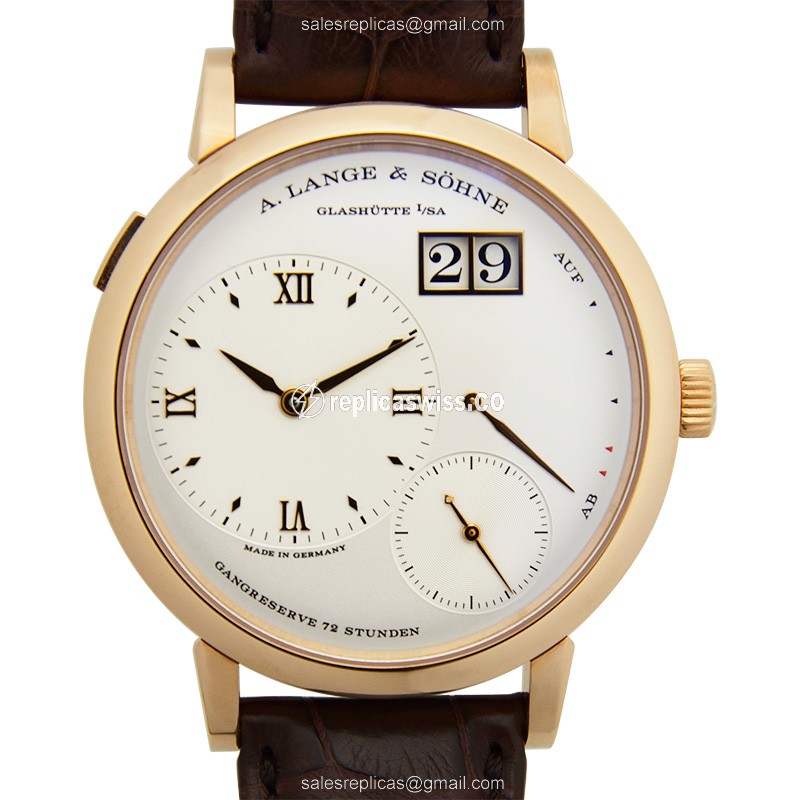 A Lange & Sohne Replica - Manual Wind - 18kt Rose Gold - Silver Dial - Brown Alligator Strap