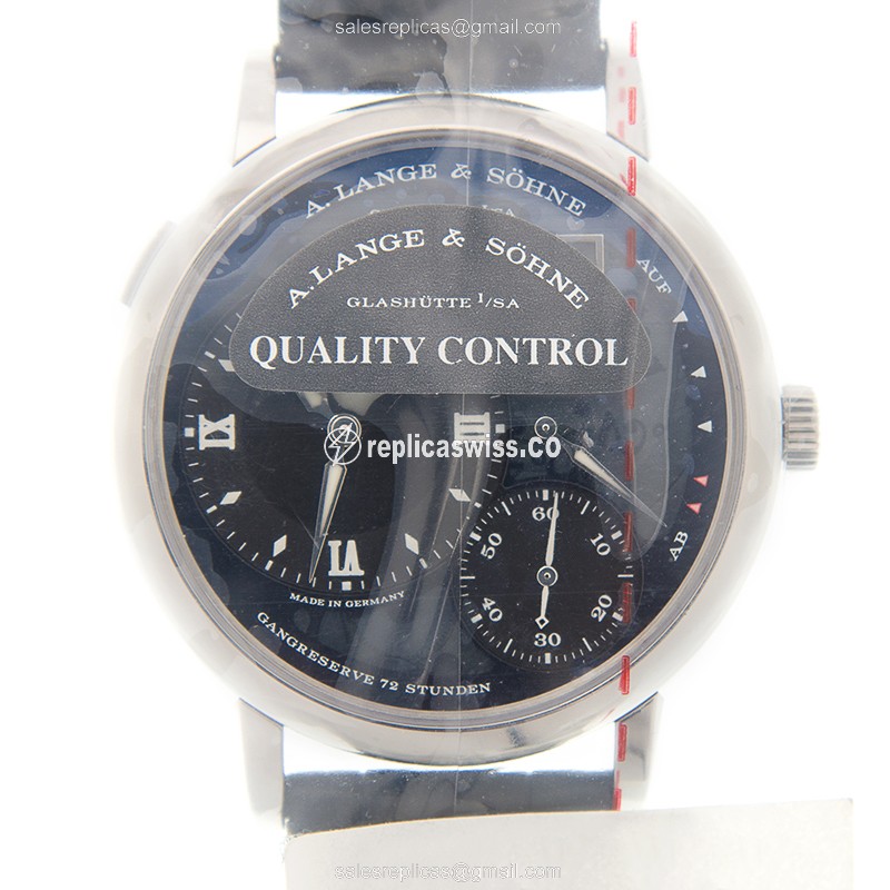 A Lange & Sohne LANGE 1 Replica - Manual - 18kt White Gold - Black Dial - Alligator Black Clasp