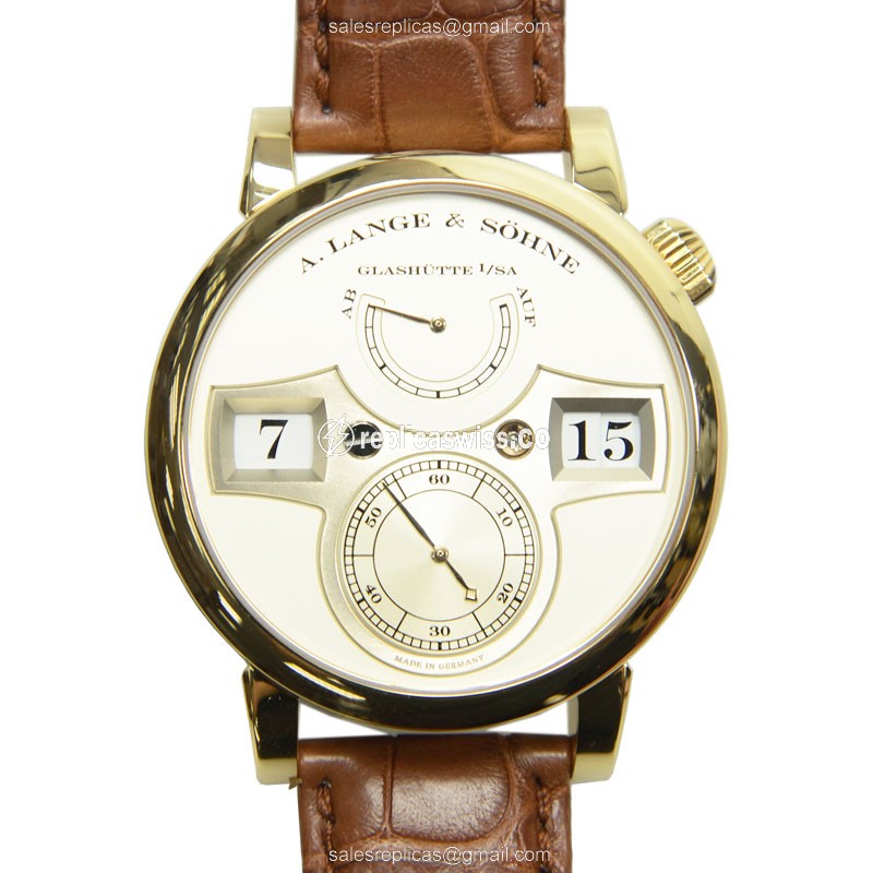 A Lange & Sohne Replica - Manual Wind - 18kt Yellow Gold - Silver Dial - Brown Alligator Strap - Luxury Replica OWL SERIES Watch