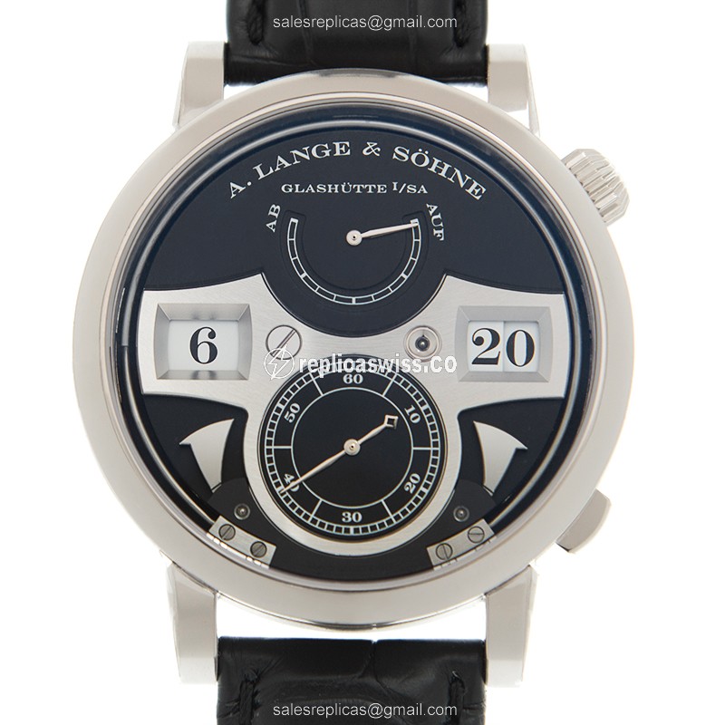 A. Lange & Sohne Zeitwerk Replica - Automatic - 18kt White Gold - Black Dial - Leather Strap