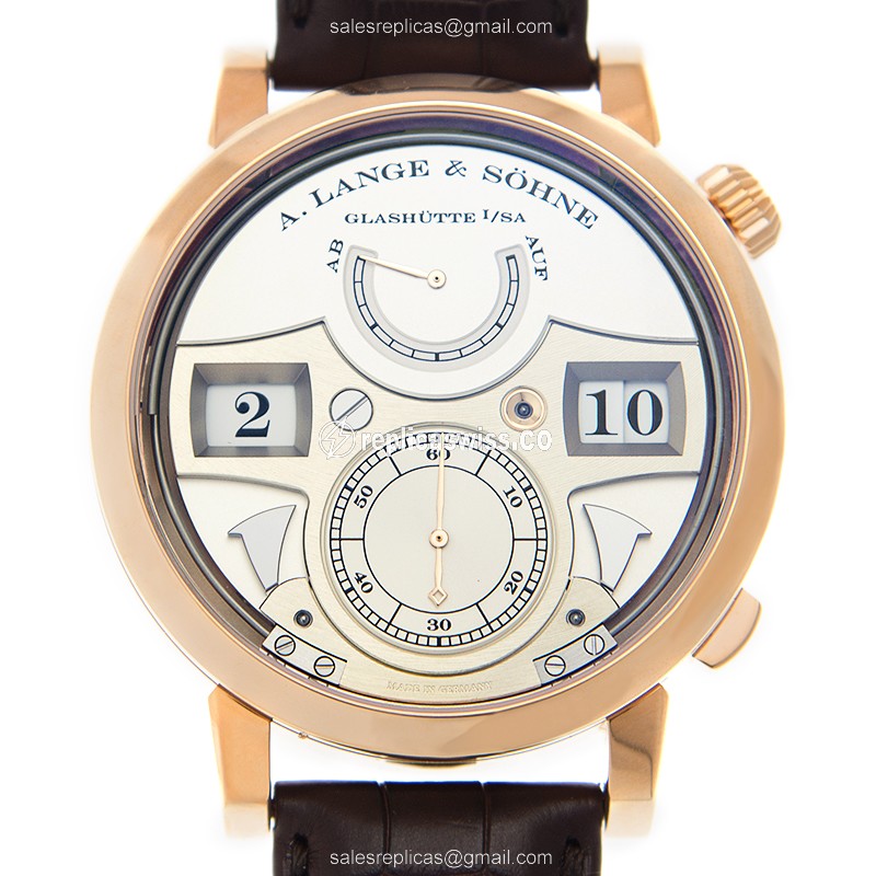 A Lange & Sohne 145.032 OWL - Manual Wind - 18kt Rose Gold - Silver Dial - Brown Alligator Buckle