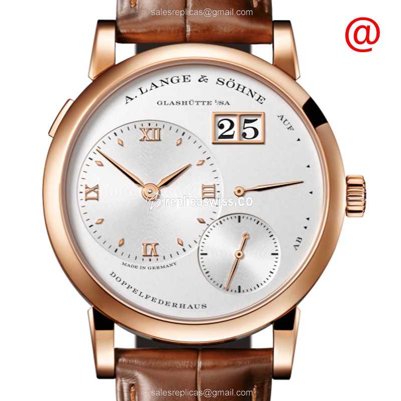 A Lange & Sohne LANGE 1 Manual Wind - 18kt Rose Gold Case - White Dial - Brown Alligator Strap - Luxury Replica LANGE 1 Watch