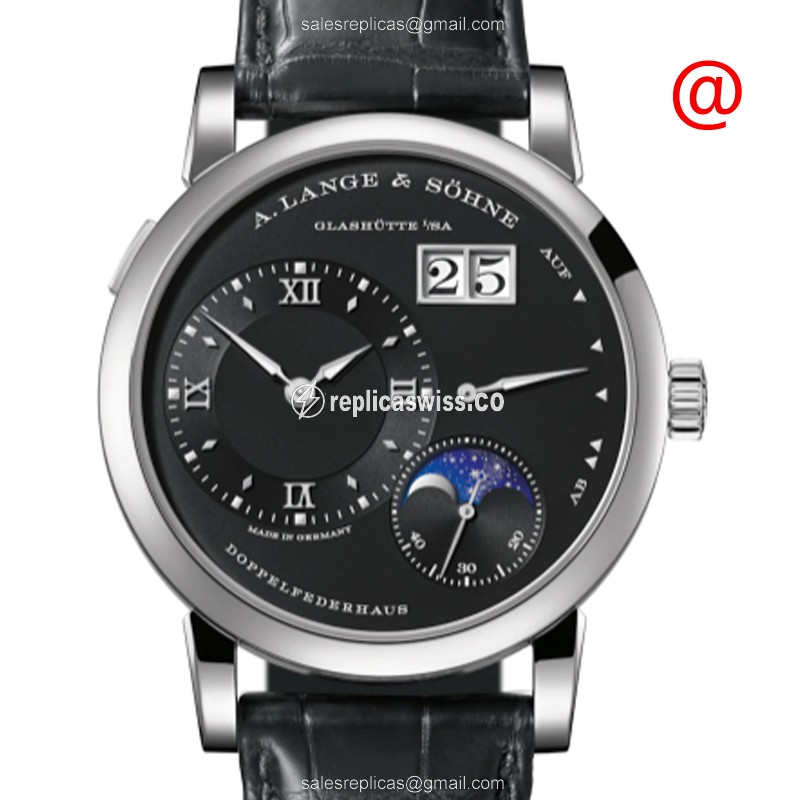 A. Lange & Sohne LANGE 1 Replica - Manual Wind - 18kt White Gold - Black Dial - Buckle Clasp - Luxury Replica LANGE 1 Watch