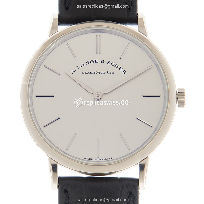 A. Lange & Sohne SAXONIA 201.027 - Manual Wind - 18kt White Gold - White Dial - Black Alligator Buckle - Luxury Replica SAXONIA Watch