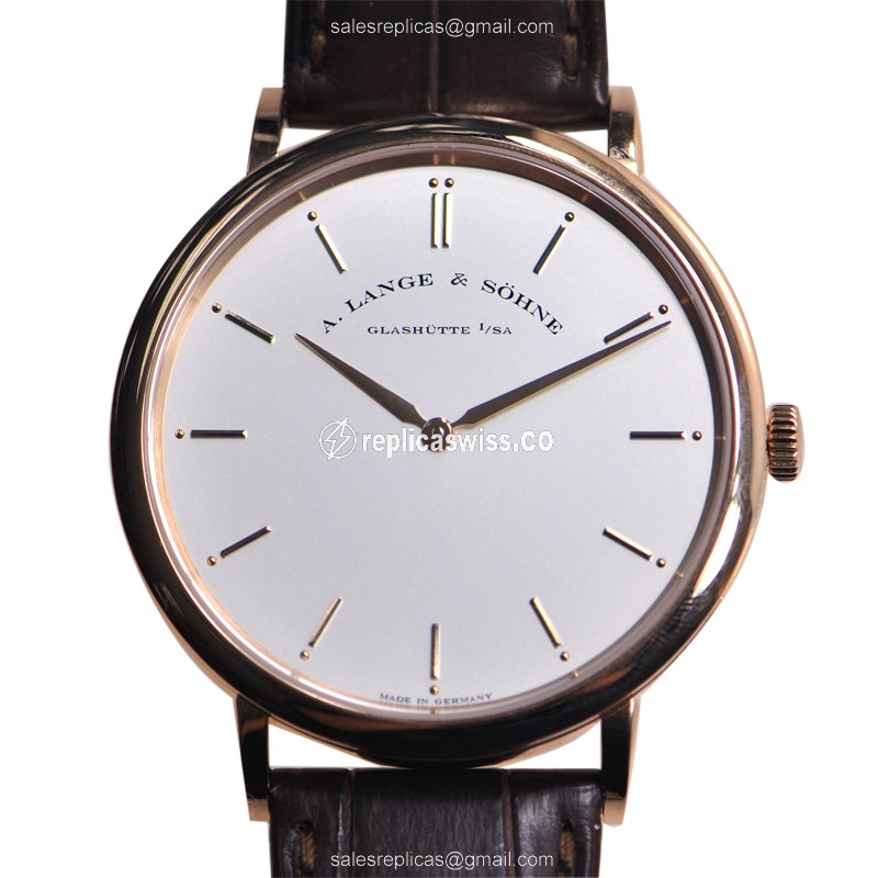 A. Lange & Söhne SAXONIA Manual Wind - 18kt Rose Gold - White Dial - Brown Alligator Strap - Buckle Clasp - Luxury Replica SAXONIA Watch