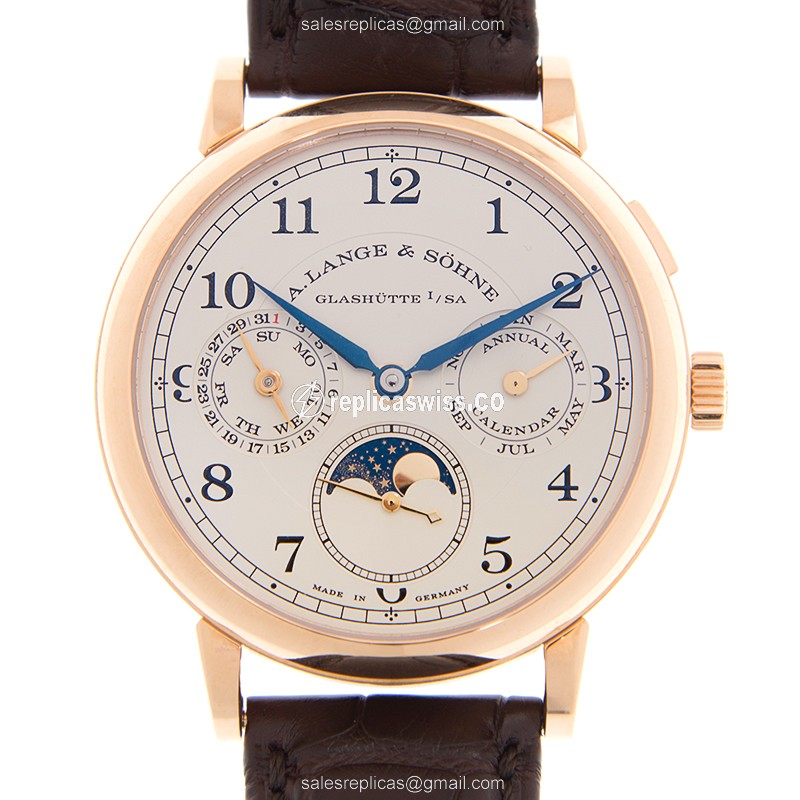 A Lange & Sohne 1815 Chrono - Auto - 18kt Rose Gold - White Dial - Brown Alligator Strap