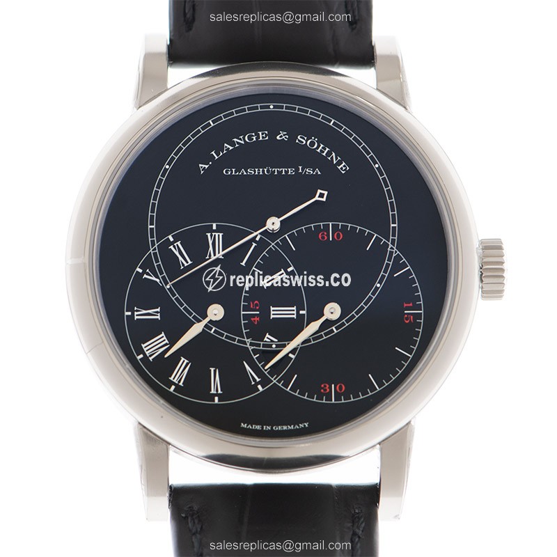 A Lange & Sohne Richard Lange 252.029 Manual Wind - 18kt White Gold - Black Dial - Leather Strap - Luxury Replica RICHARD LANGE Watch