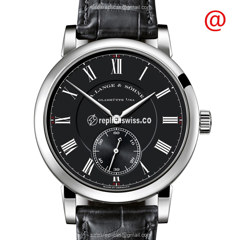 A Lange & Sohne Richard Lange Replica - Automatic - 18kt White Gold - Black Dial - Alligator Black Buckle - Luxury Replica RICHARD LANGE Watch