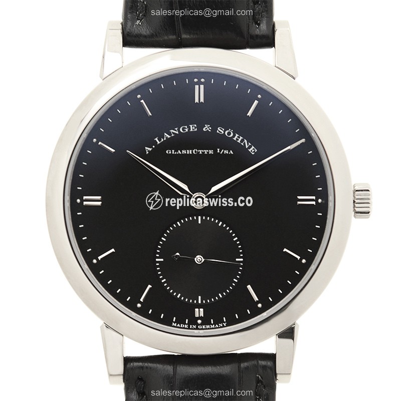 A Lange & Sohne SAXONIA Replica - Automatic - 18kt White Gold - Black Dial - Alligator Black Strap