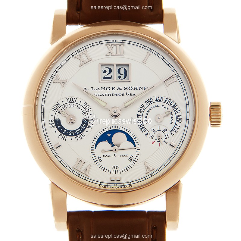 A Lange & Sohne SAXONIA Replica - Automatic - 18kt Rose Gold - White Dial - Brown Alligator Strap - Luxury Replica SAXONIA Watch