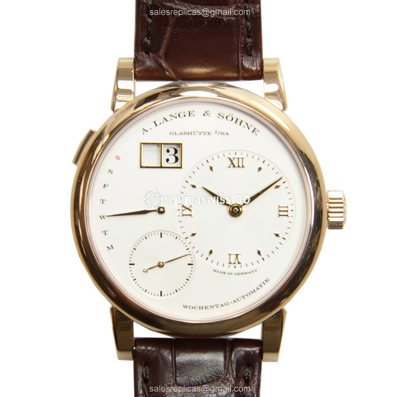 A Lange & Sohne Replica - 320.032 Grand Lange - Automatic - 18kt Rose Gold - White Dial - Brown Alligator Buckle