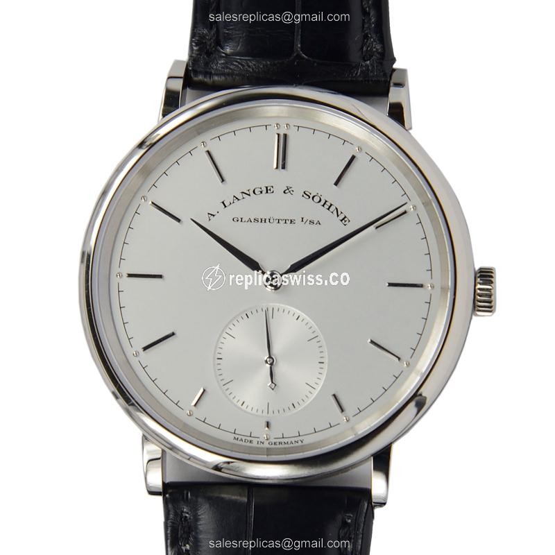 A Lange & Sohne SAXONIA Replica - Automatic 18kt White Gold - White Dial - Alligator Black Strap