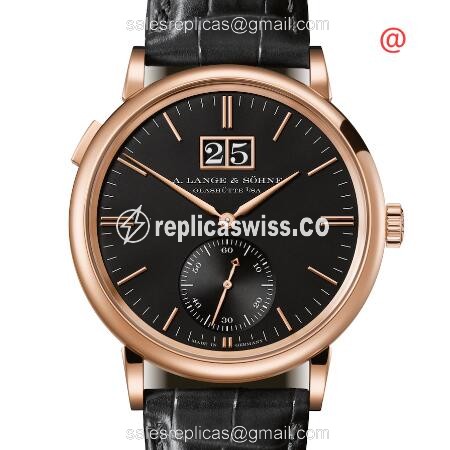 A. Lange & Saxon Replica - Automatic - 18kt Rose Gold - Black Dial - Leather Strap - Luxury Replica SAXONIA Watch