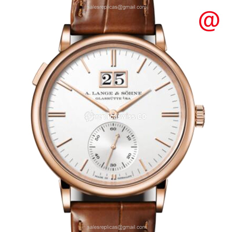 A Lange & Sohne SAXONIA Replica - Automatic 18kt Rose Gold - Silver Dial - Brown Alligator Strap - Luxury Replica SAXONIA Watch