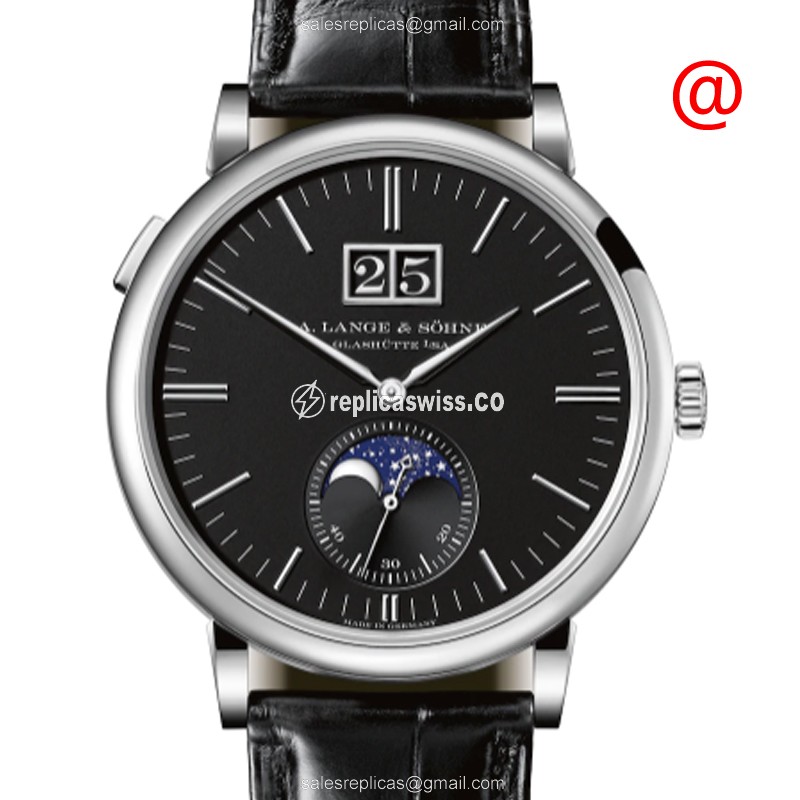 A Lange & Sohne SAXONIA Replica - Manual - 18kt Gold - Black Dial - Alligator Black Strap - Luxury Replica SAXONIA Watch