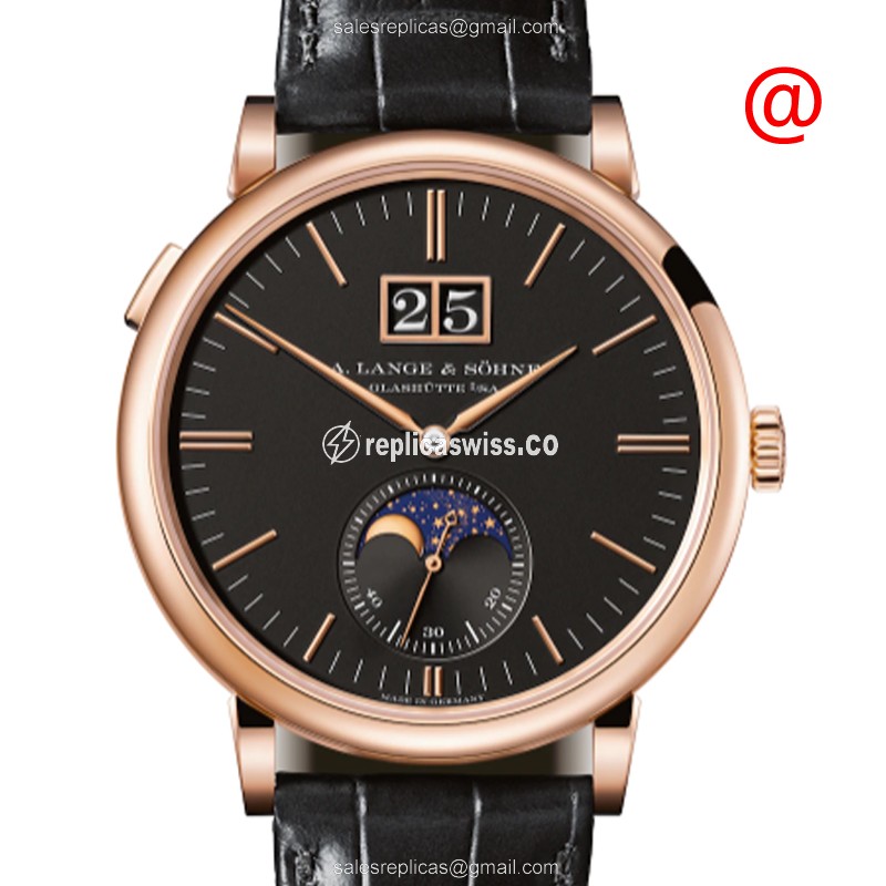 A Lange & Sohne SAXONIA Replica - Manual - 18kt Rose Gold - Black Dial - Alligator Black Strap - Luxury Replica SAXONIA Watch