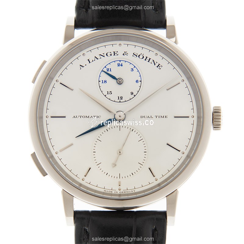 A Lange & Sohne Saxonia Replica - Automatic 18kt White Gold - White Dial - Black Alligator Strap - Luxury Replica SAXONIA Watch