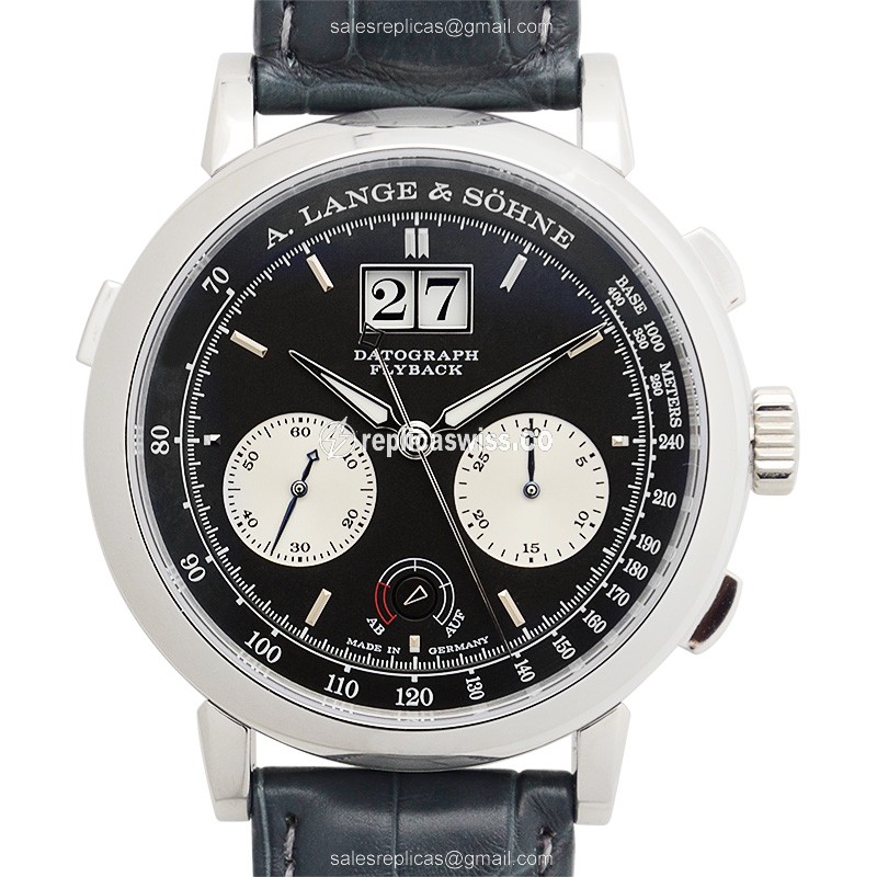 A Lange & Sohne Replica - DATOGRAPH - Manual Wind - 950 Platinum - Black Dial - Alligator Black Buckle