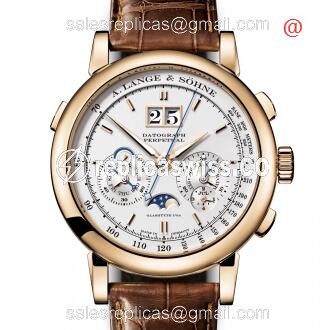 A Lange & Sohne SAXONIA 410.032 - Manual Wind - 18kt Rose Gold - White Dial - Brown Leather Strap - Luxury Replica SAXONIA Watch