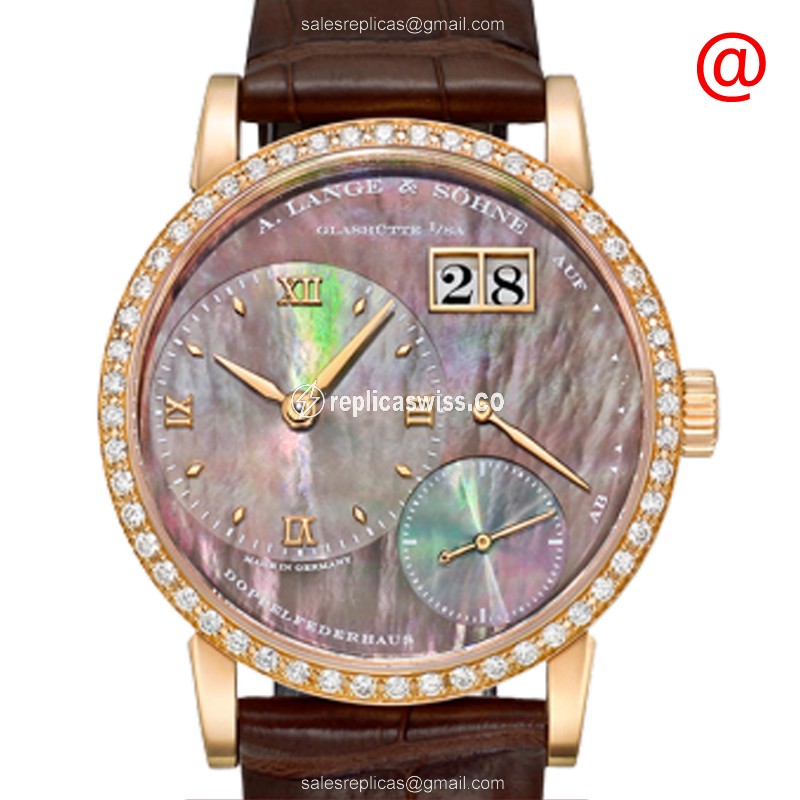 A Lange & Sohne LANGE 1 Replica - Manual - 18kt Rose Gold - Diamond Dial - Brown Alligator Strap - Luxury Replica LANGE 1 Watch