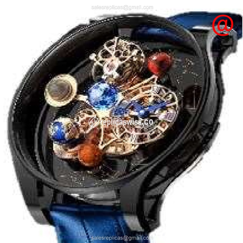 Jacob & Co AS300.31 Replica - Manual Wind - 18kt Gold Case - Skull Dial - Blue Alligator Buckle