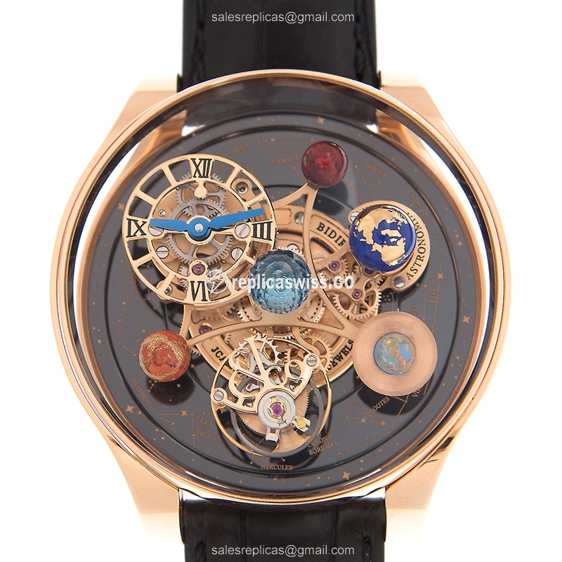 Jacob & Co AS300.40.TO.AN.ADA4A - Solar Auto - 18kt Rose Gold - Skull Dial - Leather Black Strap