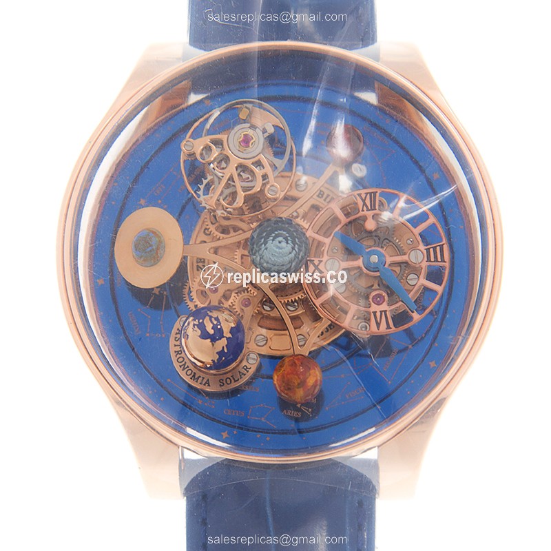 Jacob & Co AS300.40.TP.AN.A - Manual Wind - 18kt Rose Gold - Blue Dial - Leather Blue Strap