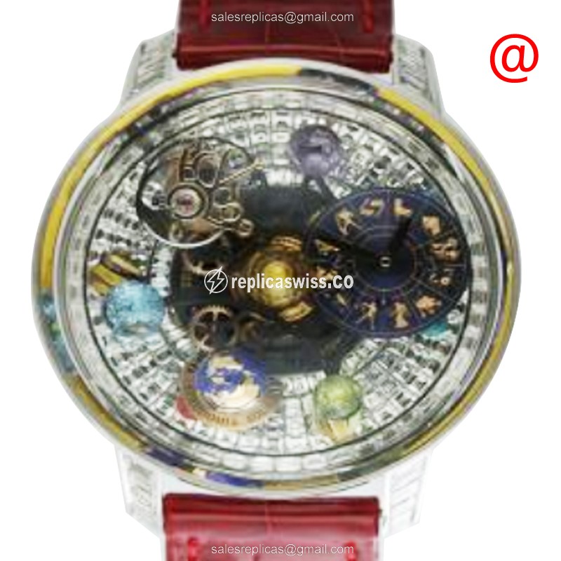 Jacob & Co AS910.30.BD.BD.A - Solar Manual Wind - 18kt Gold - Skull Dial - Red Leather Buckle