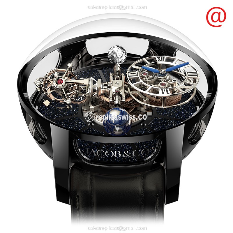 Jacob & Co AT100.31 AC SD BCA4D ASTRONOMIA - Manual Wind - 18kt Gold - Skull Dial - Black Leather Strap - Luxury Replica ASTRONOMIA Watch