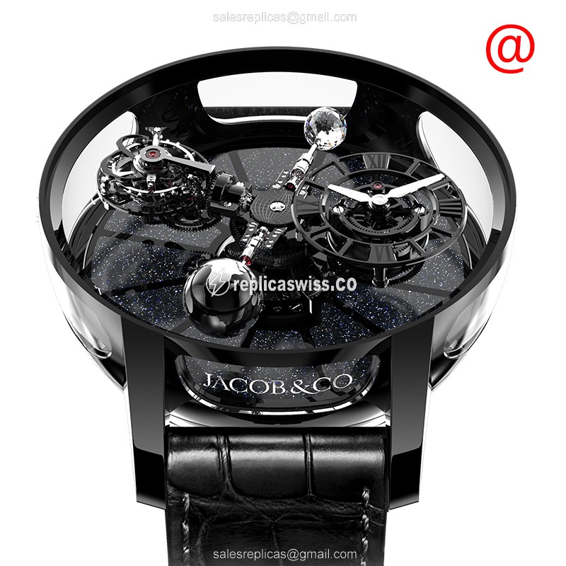 Jacob & Co AT100.95.KK.SD.BCA4D ASTRONOMIA - Manual Wind - Ceramic Case - Black Dial - Alligator Black Strap