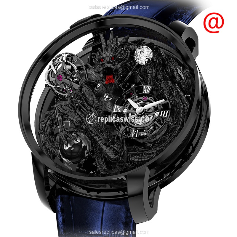 Jacob & Co. ASTRONOMIA Replica - Manual Wind - 18kt Black Gold - Black Dial - Blue Leather Strap