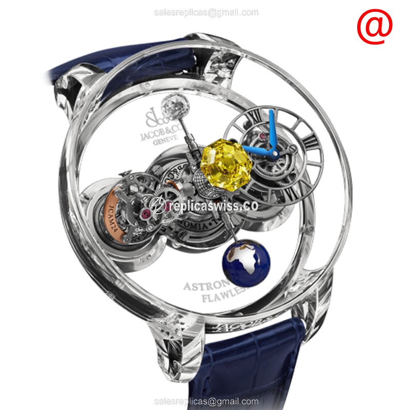 Jacob & Co ASTRONOMIA Replica - Manual Wind - 18kt White Gold - Skull Dial - Blue Leather Strap - Luxury Replica ASTRONOMIA Watch