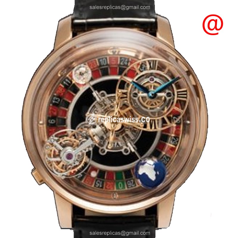 Jacob & Co ASTRONOMIA Replica - Manual - 18kt Rose Gold - Skull Dial - Brown Alligator Buckle