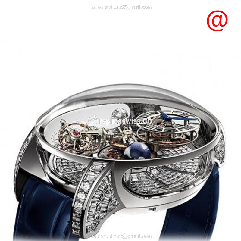 Jacob & Co. AT800.30.BD.BD.BGE4A Replica - Manual - 18kt White Gold - Silver Dial - Blue Alligator Strap