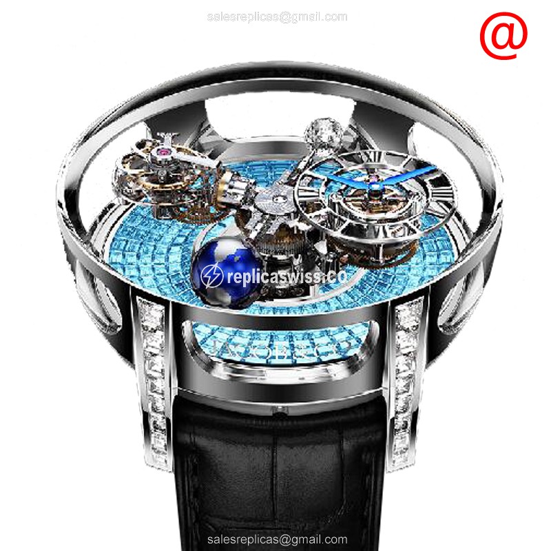Jacob & Co AT800.30.BD.BI.BFL4D - Manual Wind - 18kt Gold - Blue Dial - Alligator Black Clasp - Luxury Replica ASTRONOMIA Watch
