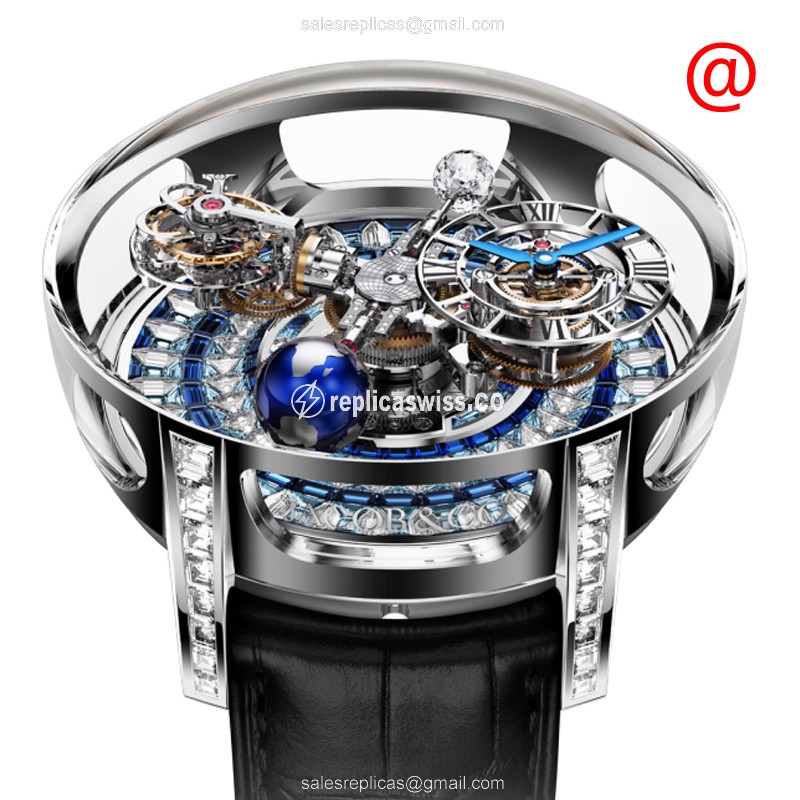 Jacob & Co AT800.30.BD.UI.B - Manual Wind - 18kt White Gold - Skull Dial - Black Alligator Strap - Luxury Replica ASTRONOMIA Watch