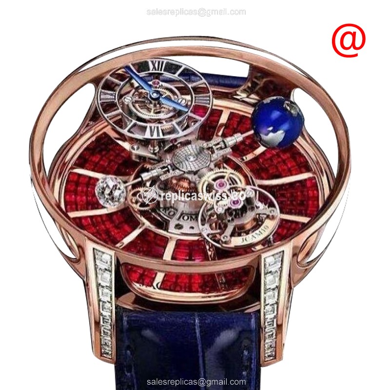 Jacob & Co AT800.40.BD.BR.BGE4A - Manual Wind - 18kt Rose Gold - Red Dial - Blue Alligator Strap - Luxury Replica ASTRONOMIA Watch